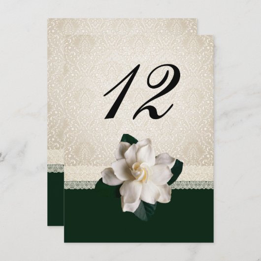 Ivory Damask et Gardenia Mariage Numéro de table (Devant / Derrière)