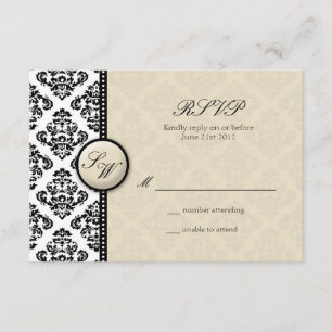 Ivory Damask Monogramme Mariage RSVP