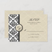 Ivory Damask Monogramme Mariage RSVP (Devant / Derrière)