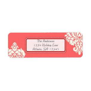 Ivory Damask op Roze met rood Etiket