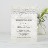 Ivory Damask Wedding Invitation Kaart (Staand voorkant)