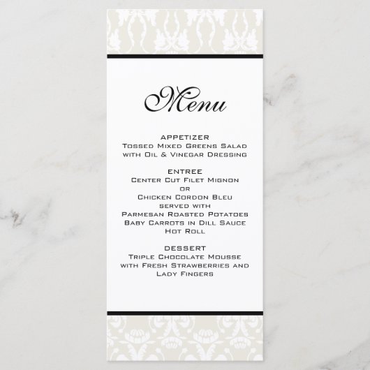 Ivory Damask Wedding Menu (Voorkant)