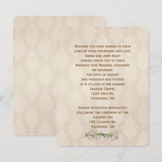 Ivory Damask Wedding Vow Renewal Kaart (Voorkant / Achterkant)