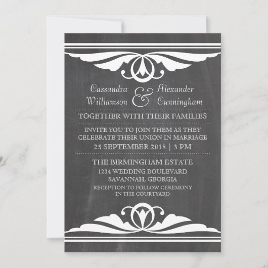 Ivory Deco Chalkboard Wedding Invite Kaart (Voorkant)