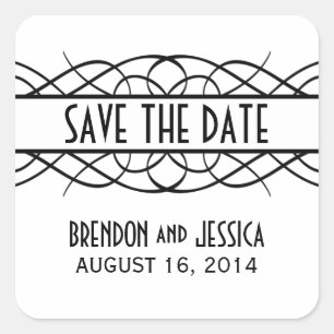 Ivory Deco Flourish Save the Date Stickers