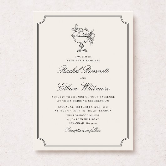 Ivory Double Frame Fruit Bowl Wedding Invitation