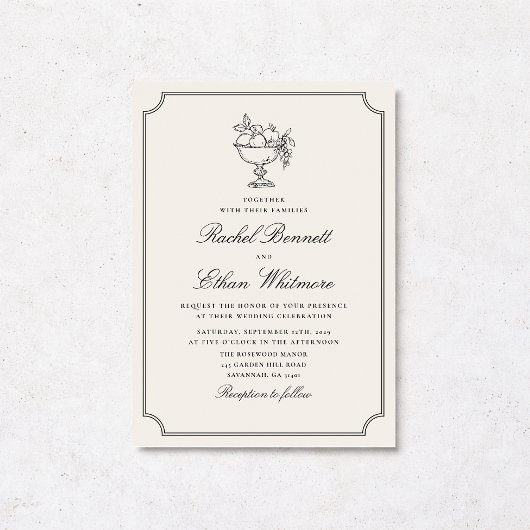 Ivory Double Frame Fruit Bowl Wedding Invitation Aankondiging