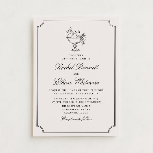Ivory Double Frame Fruit Bowl Wedding Invitation Aankondiging
