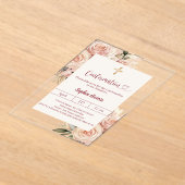 Ivory dusty rose florals luxury Confirmation Acryl Uitnodigingen (Laagn)