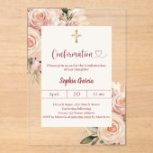 Ivory dusty rose florals luxury Confirmation Acryl Uitnodigingen (Voorkant)
