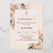 Ivory dusty rose florals luxury Confirmation Folie Uitnodiging (Voorkant)