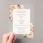 Ivory dusty rose florals luxury wedding acryl uitnodigingen (Insitu (Draagbaar))