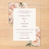 Ivory dusty rose florals luxury wedding acryl uitnodigingen (Voorkant)