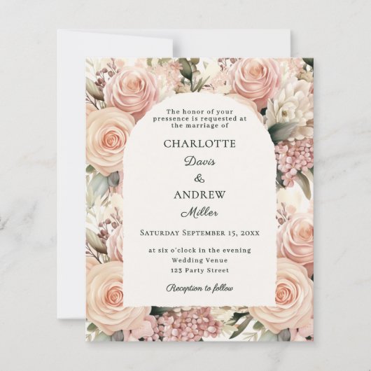 Ivory dusty rose mauve florals wedding invitation (Voorkant)