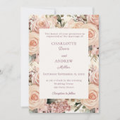 Ivory dusty rose mauve florals wedding kaart (Voorkant)