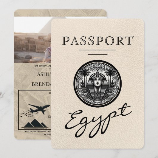 Ivory Egypt Passport Wedding Kaart (Voorkant / Achterkant)