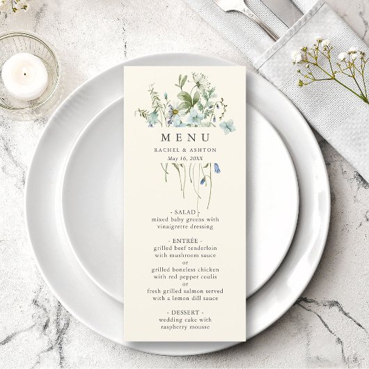 Ivory Elegant Fleur sauvage d'aquarelle Menu Maria