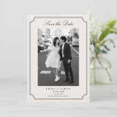 Ivory Elegant Frame Photo Save the Date Bedankkaart (Staand voorkant)