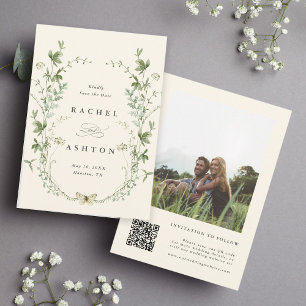 Ivory Elegant Waterverf Wildflower Weddenfoto Save The Date