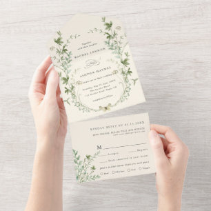 Ivory Elegant Waterverf Wildflower Wedding All In One Uitnodiging