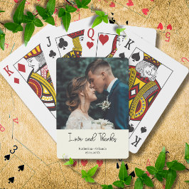 Ivory Elegant Wedding Love and Thanks Photo Pokerkaarten