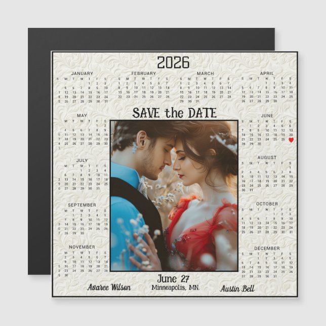 Ivory Embossed Save the Date Engaged Couple  (Voorkant / Achterkant)