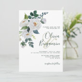 Ivory Emerald Green White Floral Elegant Wedding Kaart (Staand voorkant)