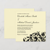 Ivory en Black Flourish Swirl Wedding Invitations Kaart (Voorkant / Achterkant)