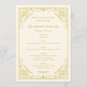  Ivory en gouden Kunst deco Weddenschap Menu