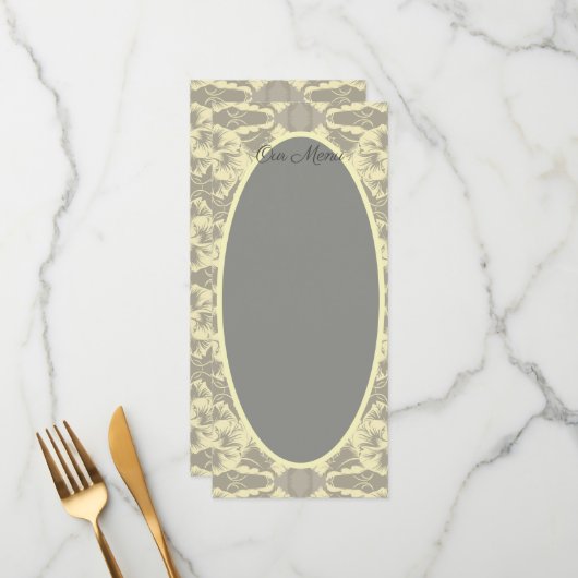 Ivory en Gray Floral Wedding Menus Menu (Voorkant / Achterkant in situ)
