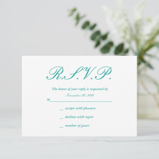 Ivory- en Mint Lace-responskaarten RSVP Kaartje (Staand voorkant)