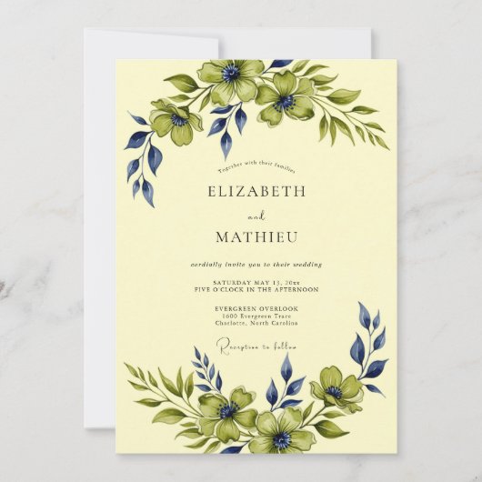 Ivory Enchanting Botanical Wedding Kaart (Voorkant)