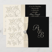 Ivory et Black avec Pearl Love Knot Invitation (Devant / Derrière)