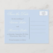 Ivory et Blue Damask Enregistrer la date Carte pos (Dos)