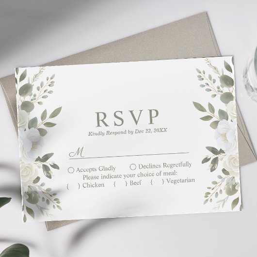 Ivory Et Sage Élégant Mariage Floral RSVP