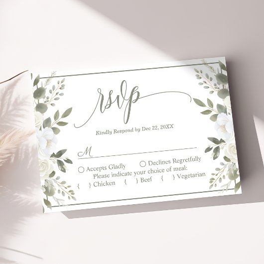 Ivory Et Sage Script Floral Mariage Mariage RSVP