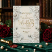 Ivory Faux Embossed 3D White Rose Floral Wedding  Kaart