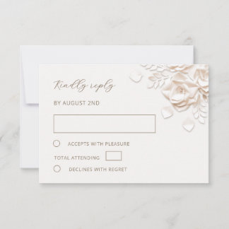 Ivory Faux Paper Cut Roses Wedding RSVP Card Kaartje