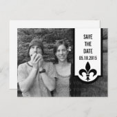 Ivory Fleur De Lis Banner Save the Date Briefkaart (Voorkant / Achterkant)