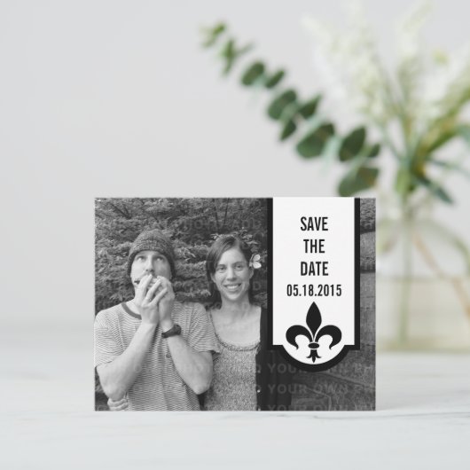 Ivory Fleur De Lis Banner Save the Date Briefkaart (Staand voorkant)