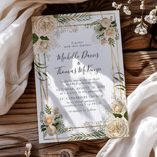 Ivory Floral Bouquet Élégant Mariage Invitation