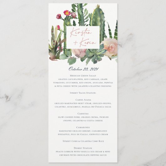 IVORY FLORAL DESERT CACTI WATERCOLOR MENU MARIAGE (Devant)