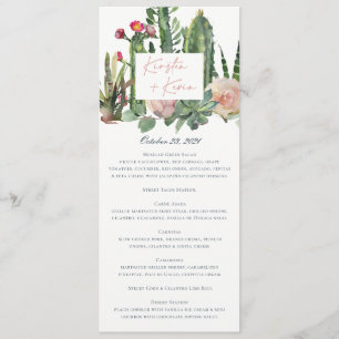 IVORY FLORAL DESERT CACTI WATERVERF WEDING MENU