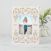 Ivory Floral Frontière photo Faire-part de graduat (Debout devant)