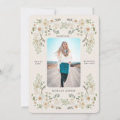 Ivory Floral Frontière photo Faire-part de graduat (Devant)