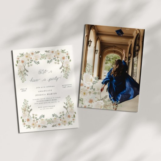 Ivory Floral Frontière Photo Invitation de la fête