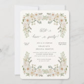 Ivory Floral Frontière Photo Invitation de la fête (Devant)