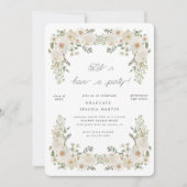 Ivory Floral Frontière Photo Invitation de la fête (Devant)