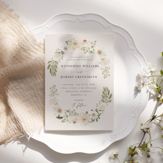 Ivory Floral Garden Elégant Mariage Invitation