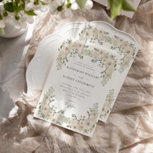 Ivory Floral Garden Elégant Mariage Invitation